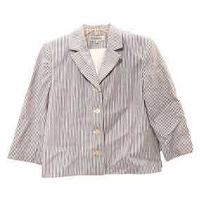 Brooks Brothers Blazer Jacket Collared Stripe Cotton Light Blue Womens Size 8